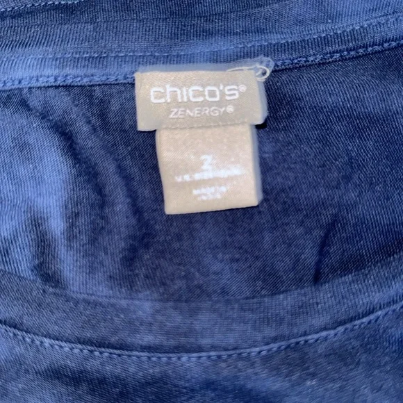 Chico's Zenergy Tie-Dye Drawstring 3/4 Sleeve Blue Tie Dye Top - Picture 7 of 9